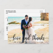Moderne, elegante Script-Liebe dank Wedding Foto B Postkarte (Vorne/Hinten)