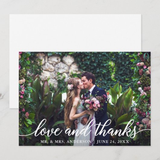 Moderne, elegante Script-Liebe dank Wedding Foto Dankeskarte (Vorne/Hinten)
