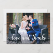 Moderne, elegante Script-Liebe dank Wedding Foto Dankeskarte (Vorderseite)