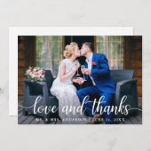Moderne, elegante Script-Liebe dank Wedding Foto Dankeskarte (Vorne/Hinten)