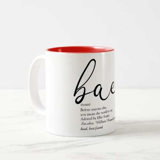 Moderne, elegante Script-Liebe Herzstück-Definitio Zweifarbige Tasse (Vorderseite Links)