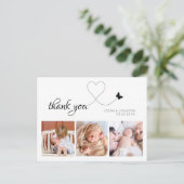 Moderne, elegante Script Minimal 3 Foto Babydusche Postkarte (Stehend Vorderseite)