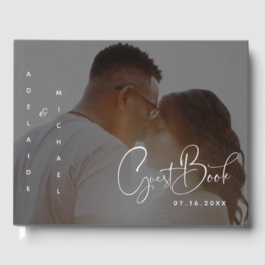 Moderne, elegante Script Minimalistische Foto Hoch Gästebuch (Vorderseite)