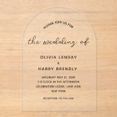 Moderne, elegante Script-Minimalistische Hochzeit Acryleinladungen (Vorderseite)