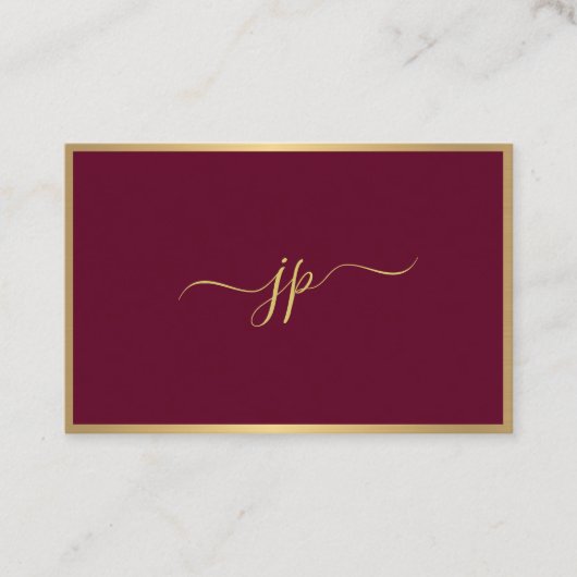 Moderne elegante Script Monogram Bordeaux Gold Eur Visitenkarte (Vorderseite)