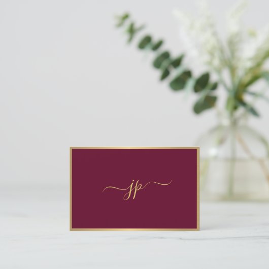 Moderne elegante Script Monogram Bordeaux Gold Eur Visitenkarte (Stehend Vorderseite)