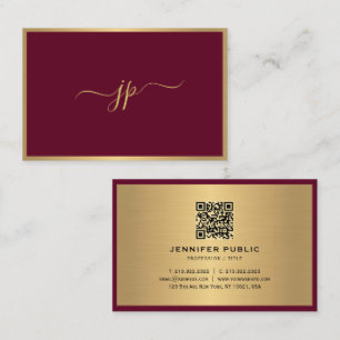 Moderne elegante Script Monogram Bordeaux Gold Eur Visitenkarte