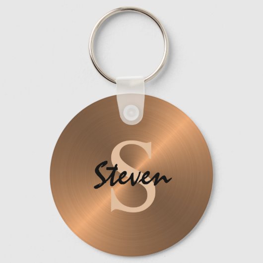 Moderne elegante Script Monogram Bronze Metallic Schlüsselanhänger (Vorderseite)