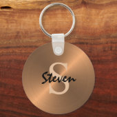 Moderne elegante Script Monogram Bronze Metallic Schlüsselanhänger (Vorderseite)