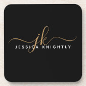 Moderne elegante Script Monogram Initials Black Go Getränkeuntersetzer (Vorderseite)