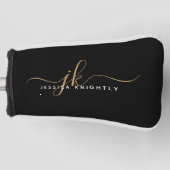 Moderne elegante Script Monogram Initials Black Go Golf Headcover (Vorderseite)