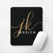 Moderne elegante Script Monogram Initials Black Go Mousepad (Mit Mouse)