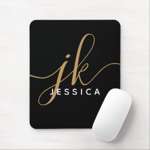 Moderne elegante Script Monogram Initials Black Go Mousepad