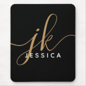 Moderne elegante Script Monogram Initials Black Go Mousepad (Vorne)