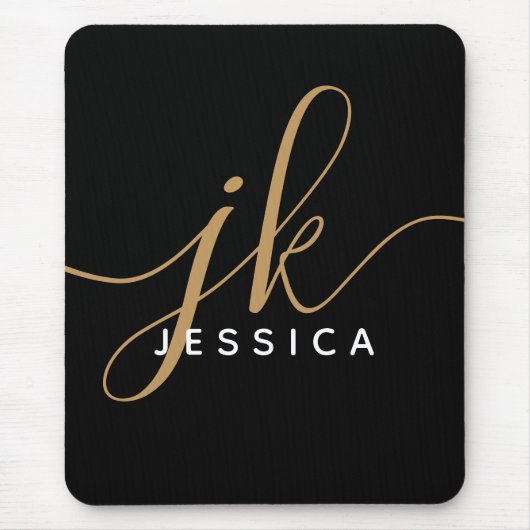 Moderne elegante Script Monogram Initials Black Go Mousepad (Vorne)