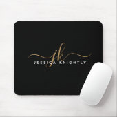 Moderne elegante Script Monogram Initials Black Go Mousepad (Mit Mouse)