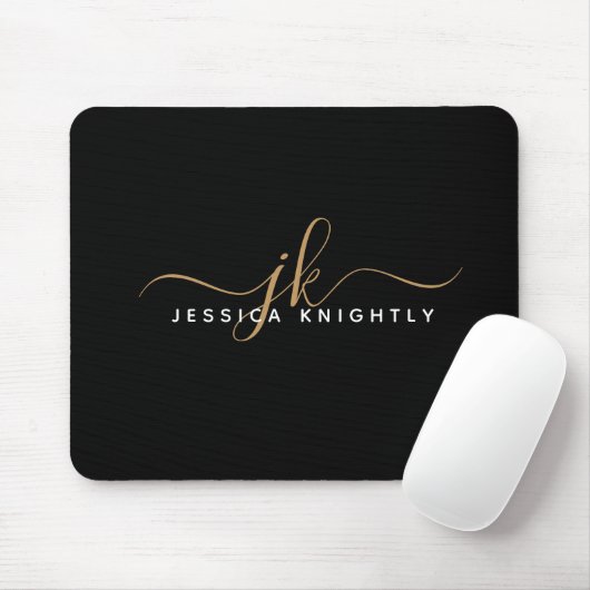 Moderne elegante Script Monogram Initials Black Go Mousepad (Mit Mouse)