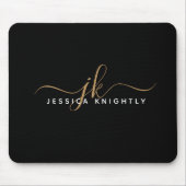 Moderne elegante Script Monogram Initials Black Go Mousepad (Vorne)