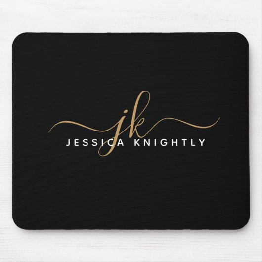 Moderne elegante Script Monogram Initials Black Go Mousepad (Vorne)