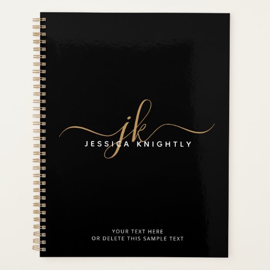 Moderne elegante Script Monogram Initials Black Go Planer (Vorderseite)