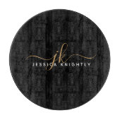Moderne elegante Script Monogram Initials Black Go Schneidebrett (Vorderseite)