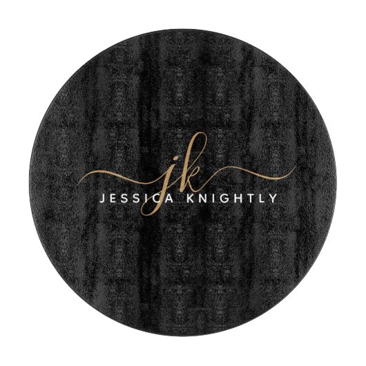 Moderne elegante Script Monogram Initials Black Go Schneidebrett (Vorderseite)