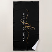 Moderne elegante Script Monogram Initials Black Go Strandtuch (Vorderseite)