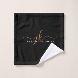 Moderne elegante Script Monogram Initials Black Go Waschlappen