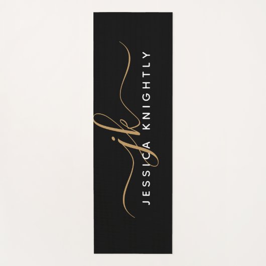 Moderne elegante Script Monogram Initials Black Go Yogamatte (Vorderseite)