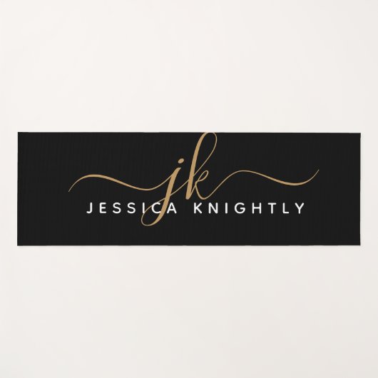 Moderne elegante Script Monogram Initials Black Go Yogamatte (Vorderseite (Horizontal))