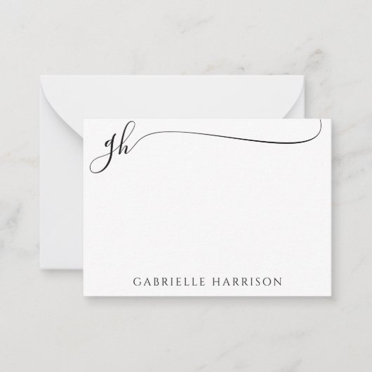 Moderne elegante Script Monogram Initials Black Mitteilungskarte (Vorderseite)