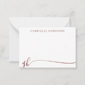 Moderne elegante Script Monogram Initials Burgundy Mitteilungskarte (Vorderseite)