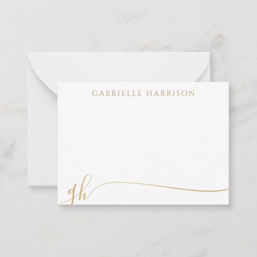 Moderne elegante Script Monogram-Initials Gold Mitteilungskarte (Vorderseite)