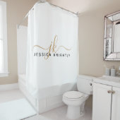 Moderne elegante Script Monogram Initials White Go Duschvorhang (Beispiel)
