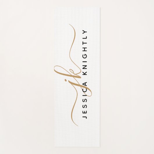 Moderne elegante Script Monogram Initials White Go Yogamatte (Vorderseite)