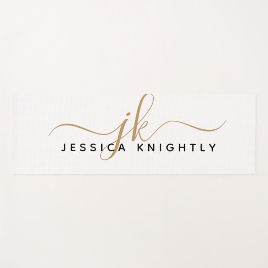Moderne elegante Script Monogram Initials White Go Yogamatte (Vorderseite (Horizontal))