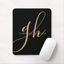 Moderne elegante Script Monogram Name Black Gold Mousepad