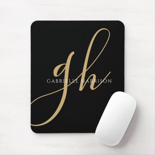 Moderne elegante Script Monogram Name Black Gold Mousepad (Mit Mouse)
