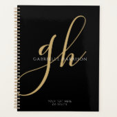 Moderne elegante Script Monogram Name Black Gold Planer (Vorderseite)