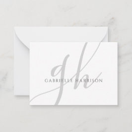 Moderne elegante Script Monogram Name Silver Gray Mitteilungskarte