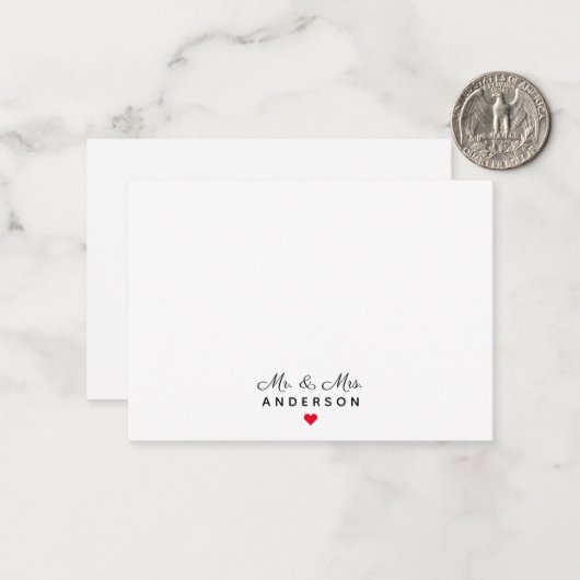 Moderne, elegante Script Mr & Mrs Wedding Minimali Mitteilungskarte (Vorderseite/Rückseite Beispiel)