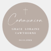 Moderne elegante Script-Neutral-Erste Kommunion Runder Aufkleber (Vorderseite)