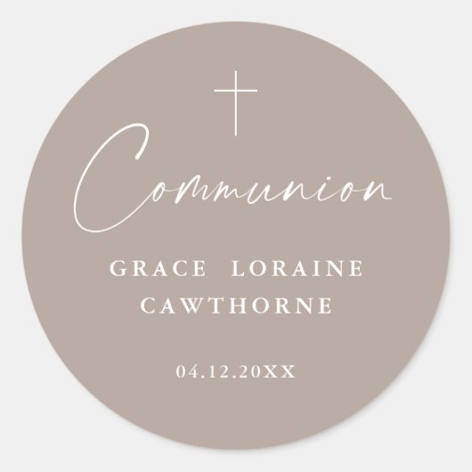 Moderne elegante Script-Neutral-Erste Kommunion Runder Aufkleber (Vorderseite)