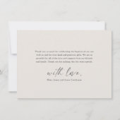 Moderne elegante Script-neutrale Taufe Dankeskarte (Rückseite)