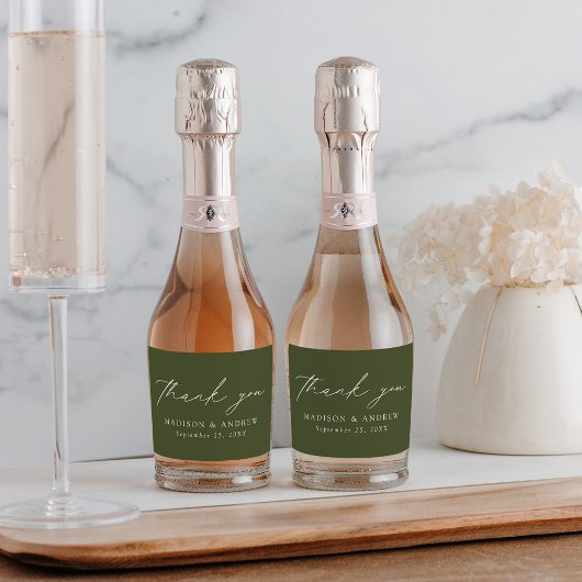 Moderne elegante Script Olive Green Vielen Dank Schaumweinetikett