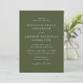 Moderne, elegante Script Olive Green Wedding Einladung (Stehend Vorderseite)