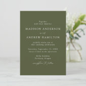 Moderne, elegante Script Olive Green Wedding Einladung (Stehend Vorderseite)