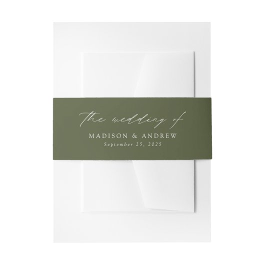 Moderne, elegante Script Olive Green Wedding Einladungsbanderole (Vorderseite Beispiel)