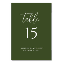 Moderne, elegante Script Olive Green Wedding Tischnummer