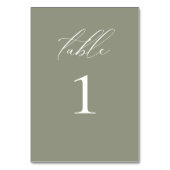 Moderne, elegante Script Olive Wedding Tischnummer (Rückseite)